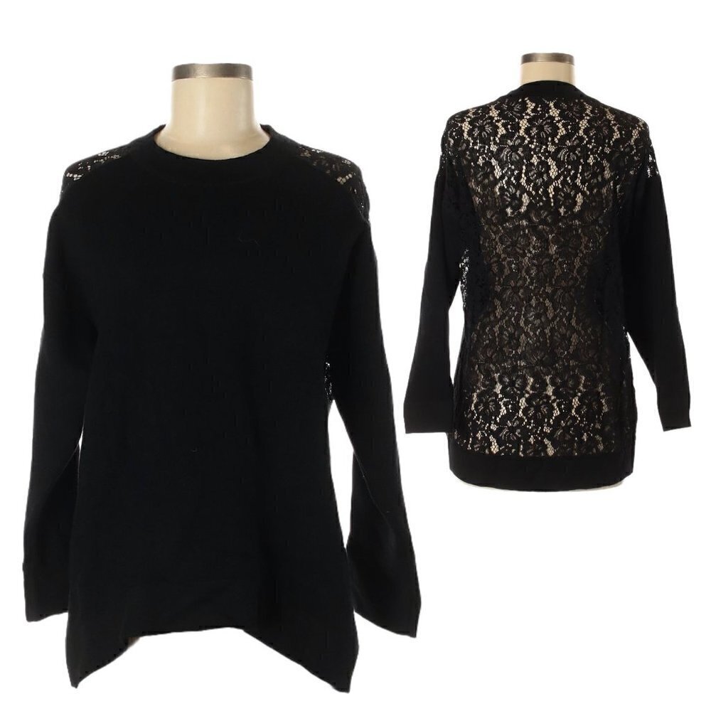 🌺 Zara Boho Black Floral Lace Sheer Back Relaxed Fit Pullover Sweater Size S